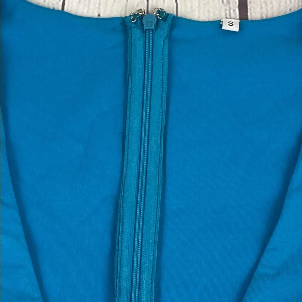 Revolve By The Way Minnie Deep V Dress Ruched Bodycon Size Small Blue - Picture 10 of 15